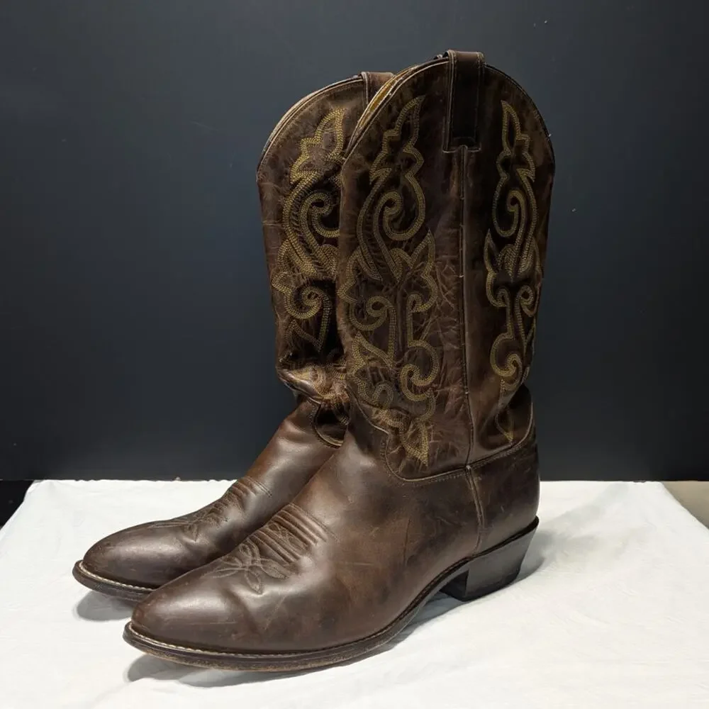 Justin Bay Apache Western Boots 2253 Brown Leather Cowboy Mens 12 Extra Wide